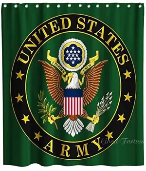  Набор занавесок для душа с флагом армии США для мужчин Декор ванной комнаты с крючками Водонепроницаемый моющийся зеленый и желтый синий