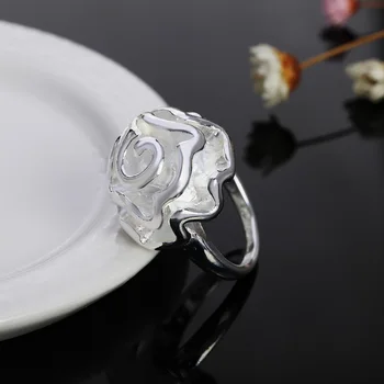 Новая женщина Ювелирные изделия 925 пробы Стерлинговое серебро красивые кольца с цветком розы Размер 6 7 8 9 10 Модные свадебные аксессуары подарки для вечеринок