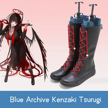 Новое! Kenzaki Tsurugi Косплей красная веревка с ремешком Обувь Игра Синий архив крутой элегантный черный настроить сапоги до середины икры
