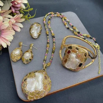 Новый нерегулярный жемчужный кулон и турмалиновое ожерелье для женской благородной роскоши, персонализированной моды, женских изысканных ювелирных изделий