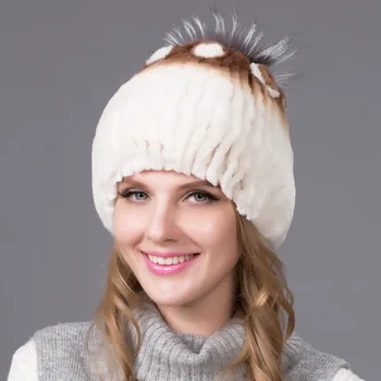  Осенне-зимняя выдра Кролик Волосы Вязаная шапка с мехом лисы Трава Вязаная шапка Мода Шапка для защиты ушей