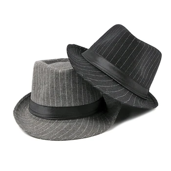 Осень и зима новый британский мужской цилиндр британская мода полосатая джазовая шляпа среднего и пожилого возраста мужская повседневная шляпа