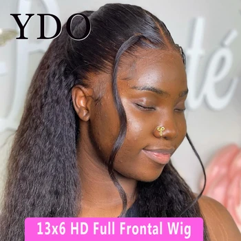 Полный фронтальный извращенный прямой парик 13X6 предварительно выщипанный Yaki бразильский 13x4 Кружевная застежка Парик из натуральных волос для женщин Линия волос