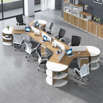 Рабочий стол для креативного персонала, полукруглая конструкция, круглое рабочее место для персонала multi 3 6 6/4, комбинация экрана, стола и стула