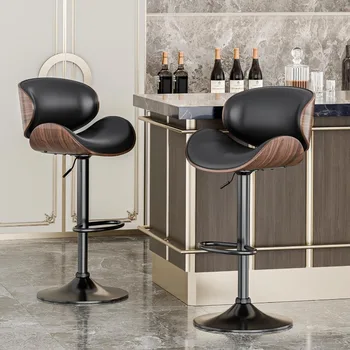  Регулируемый набор вращающихся барных стульев из 2 штук, современный барный стул середины века с мягкой обивкой из искусственной кожи, кухонный остров