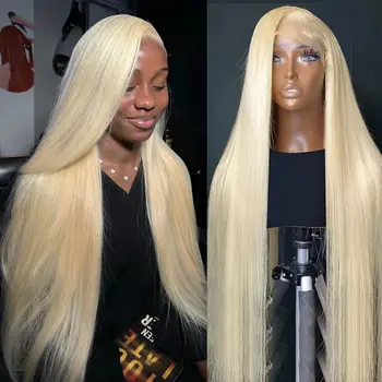 РОСКОШНЫЙ 613 Человеческие волосы 13X4 HD Кружевной фронтальный парик Прозрачный медовый блондин Цветной бесклеевой прямой передний парик для женщин
