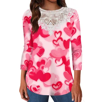  сердце 3d печатные футболки женская уличная одежда повседневная мода харадзюку с длинным рукавом футболка кружева пэчворк женские футболки топы одежда