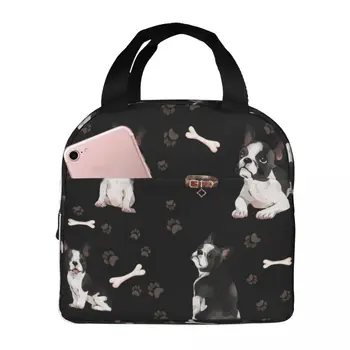  Симпатичный бостон терьер собака ланч сумка портативный изолированный холщовый холодильник тепловая сумка для пикника для женщин и детей
