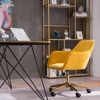  Современный бархатный тканевый материал регулируемый по высоте вращающийся стул для домашнего офиса с золотыми металлическими ножками и универсальной домашней мебелью