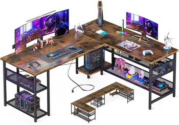  Угловой компьютерный стол 59 дюймов для домашнего офиса,Двусторонний L-образный стол для стола ПК
