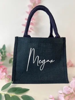 Черная персонализированная сумка-шопер | Коробки для подружек невесты | изготовленная на заказ многоразовая сумка для покупок | сумки для девичников | Персонализированная подарочная сумка | обычай
